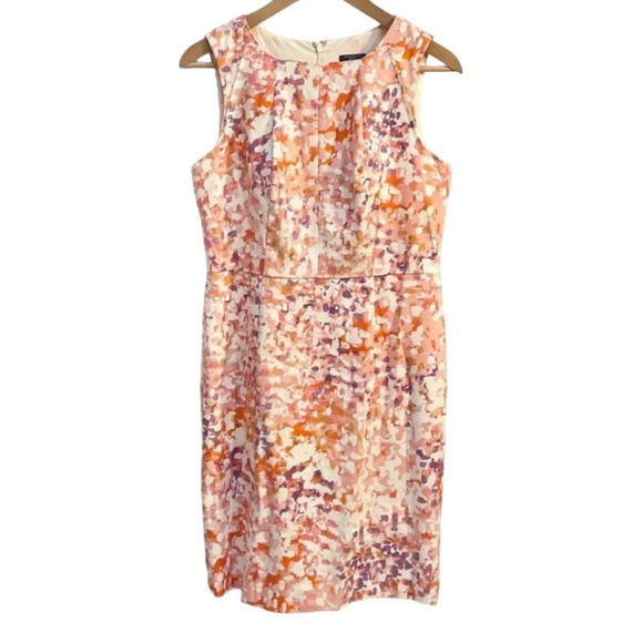Ann Taylor Pink Purple Cream Abstract Sleeveless Sheatb Dress Petite, LP/14P - Picture 1 of 13